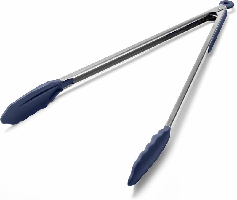 Doosu Kitchen Tongs for Cooking - 600°F Heat Resistant Food Tong with Non-Scratch Silicone Tips, Heavy Duty Stainless Steel Locking Tong for BBQ, Grilling Steak, Serving Salad Pasta (16in, Navy Blue) - Image 1